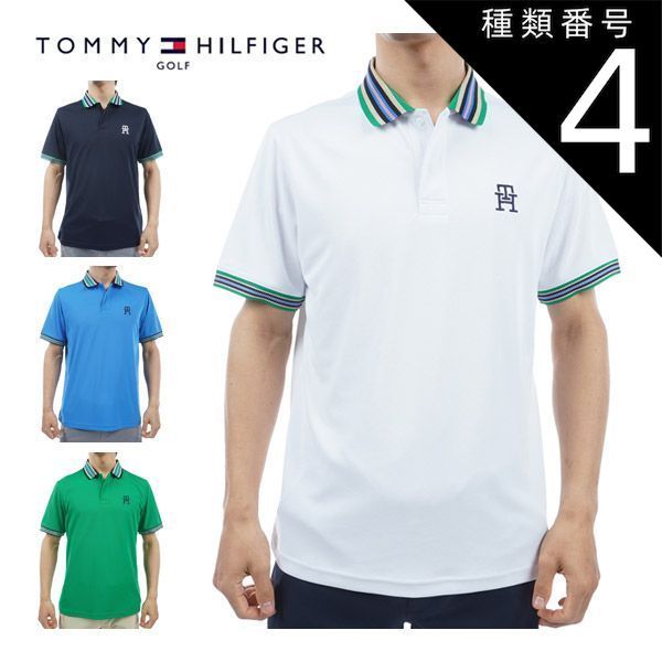 種類4：WHT(00)/LL トミーヒルフィガー ゴルフ ウェア メンズ マルチライン 半袖 ポロシャツ THMA407 M-XL