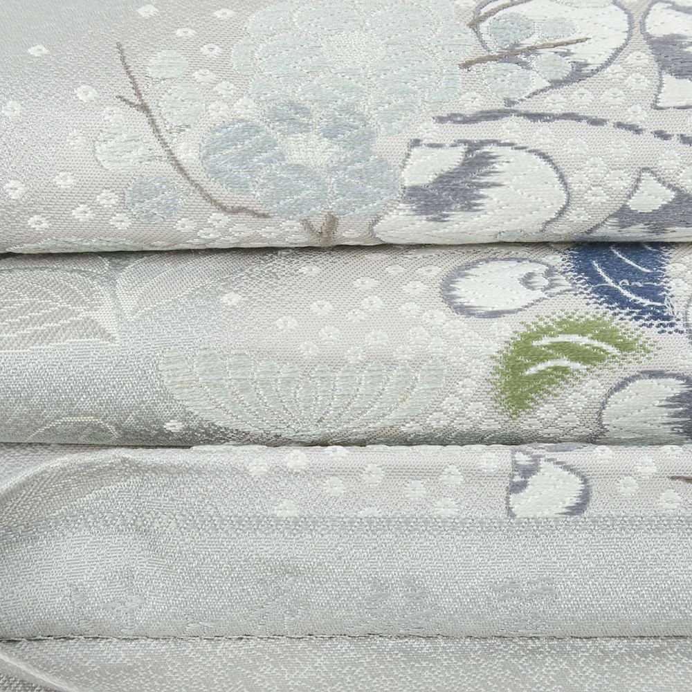  袋帯 辻が花 正絹 礼装用 リサイクル ライトグレー 菊 桐 仕立て上がり 帯 セミフォーマル 西陣織 唐織 六通 No.i 6-2330 袋帯 帯