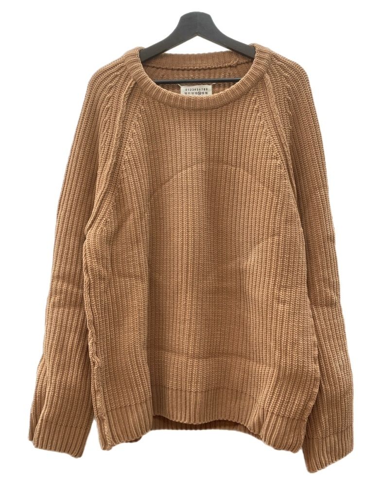 メゾンマルジェラ Maison Margiela 18AW Lowgage Nylon Cable Knit ローゲージ ナイロン ケーブル ニット クルーネック 厚手 薄茶 セーター 無地 ベージュ Lサイズ 104MT-2208