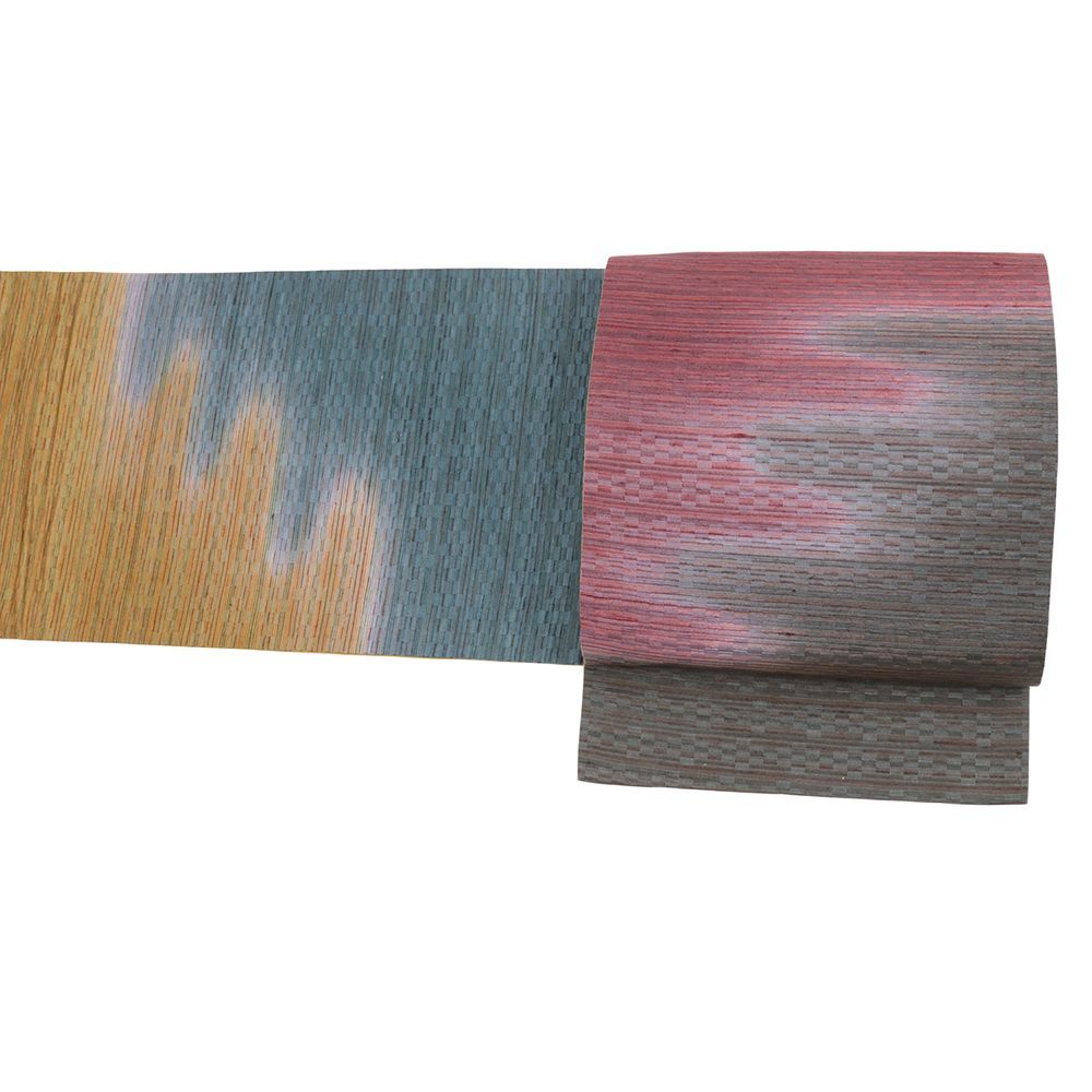 袋帯 正絹 染め帯 両面双図 茶 赤 青 漢方染め 菅原工房 綾織 紬 リサイクル 洒落帯 全通 カジュアル 着物 仕立て上がり No i 6 2365