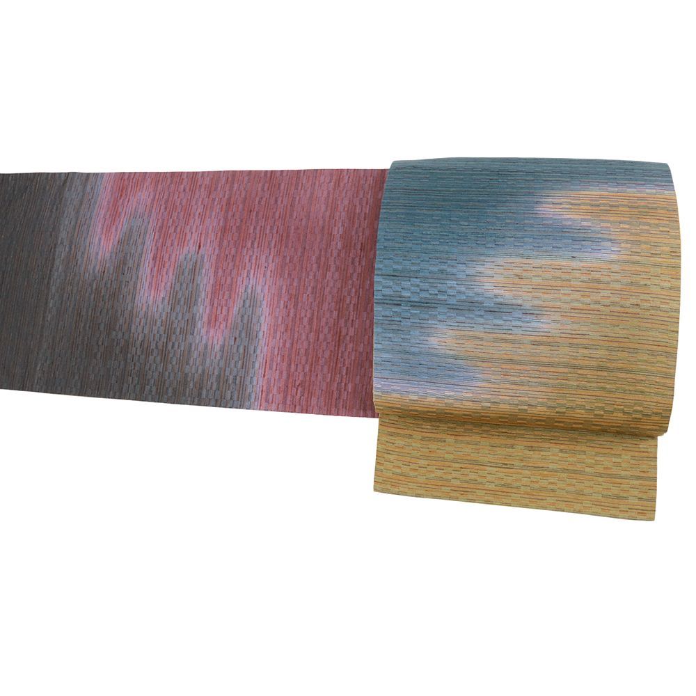  袋帯 正絹 染め帯 両面双図 茶 赤 青 漢方染め 菅原工房 綾織 紬 リサイクル 洒落帯 全通 カジュアル 着物 仕立て上がり No.i 6-2365 袋帯 帯