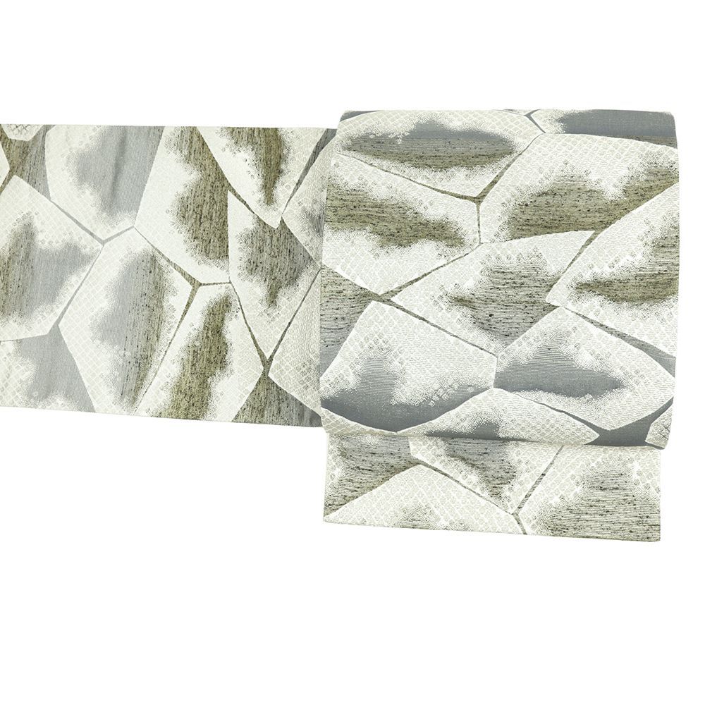 袋帯 全通 白 モール織 正絹 仕立て上がり リサイクル 帯 礼装用 セミフォーマル 金糸 銀糸 西陣織 No.i 6-2366