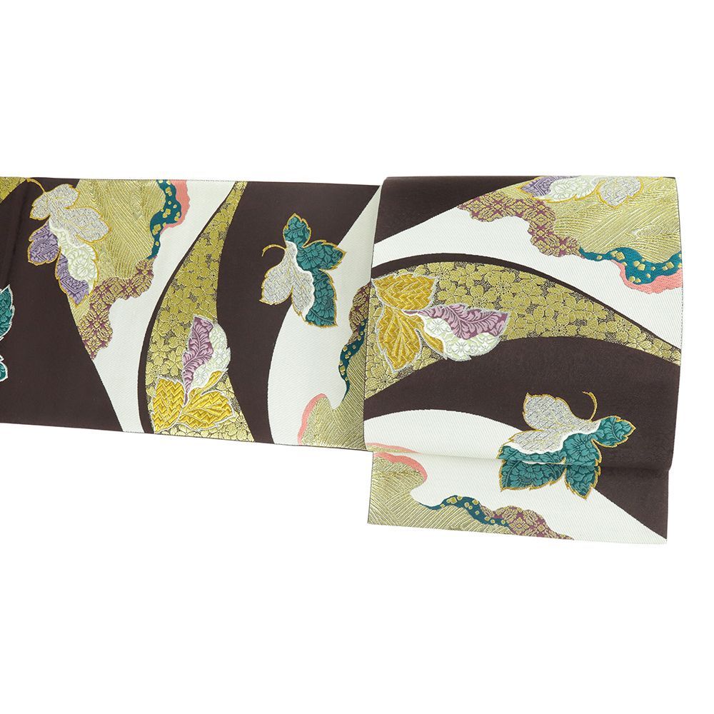 袋帯 正絹 紫 桜 牡丹 唐織 帯 礼装用 セミフォーマル 結婚式 金糸 銀糸 仕立て上がり 西陣織 六通 No.i 6-2370