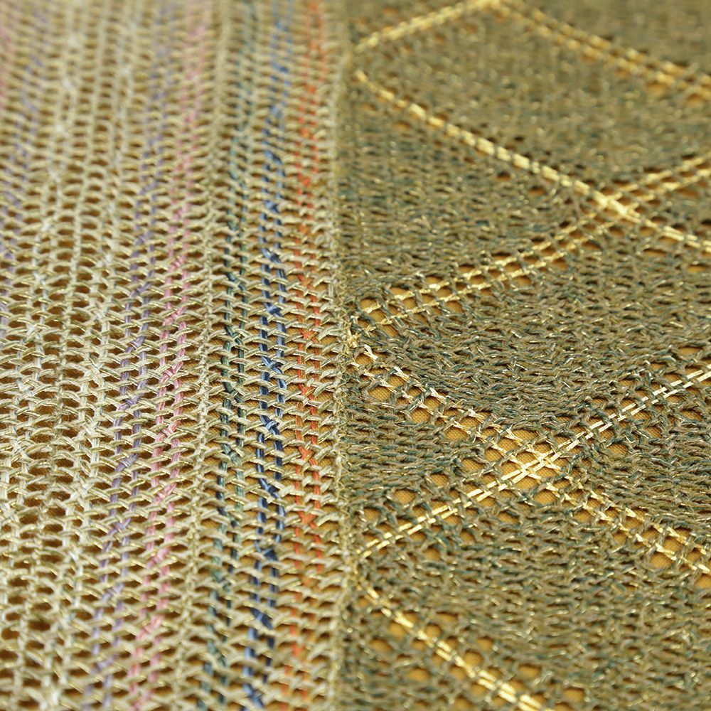  袋帯 正絹 組紐織 全通 緑 襷 チェック ストライプ 斜め格子 洒落袋帯 西陣織 金糸 仕立て上がり カジュアル 付下げ 小紋 No.i 6-2364 袋帯 帯