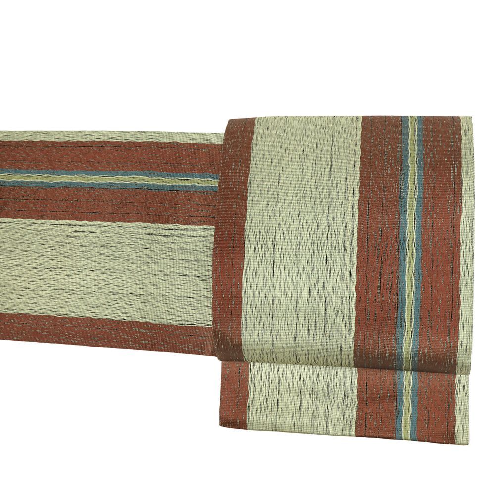 袋帯 正絹 全通 染め帯 博多織 すくい織 黄緑 縦縞 ストライプ リサイクル 帯 カジュアル 小森草木染工房 仕立て上がり No i 6 2375