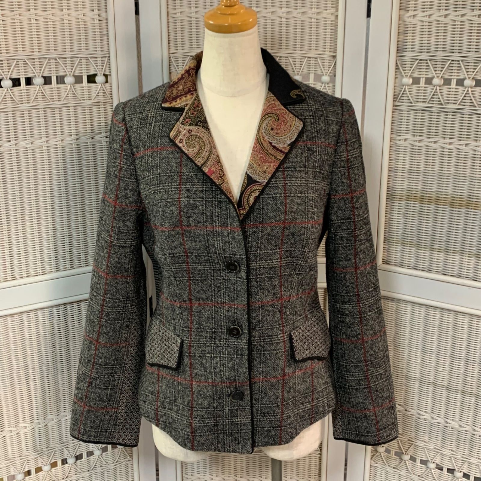 ETRO Milano エトロ ジャケット ウール ペイズリー チェック柄 テーラードジャケット シングルジャケット ベンツスリット レトロ
