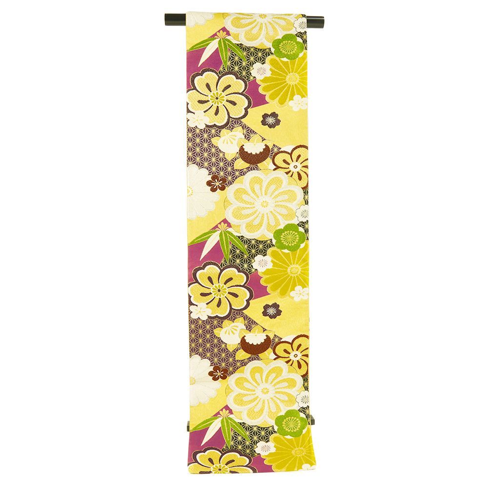 袋帯 振袖用 金 桜 菊 麻の葉 橘 正絹 礼装用 帯 リサイクル フォーマル 成人式 唐織 西陣織 着物 仕立て上がり 六通 No.i 6-2385