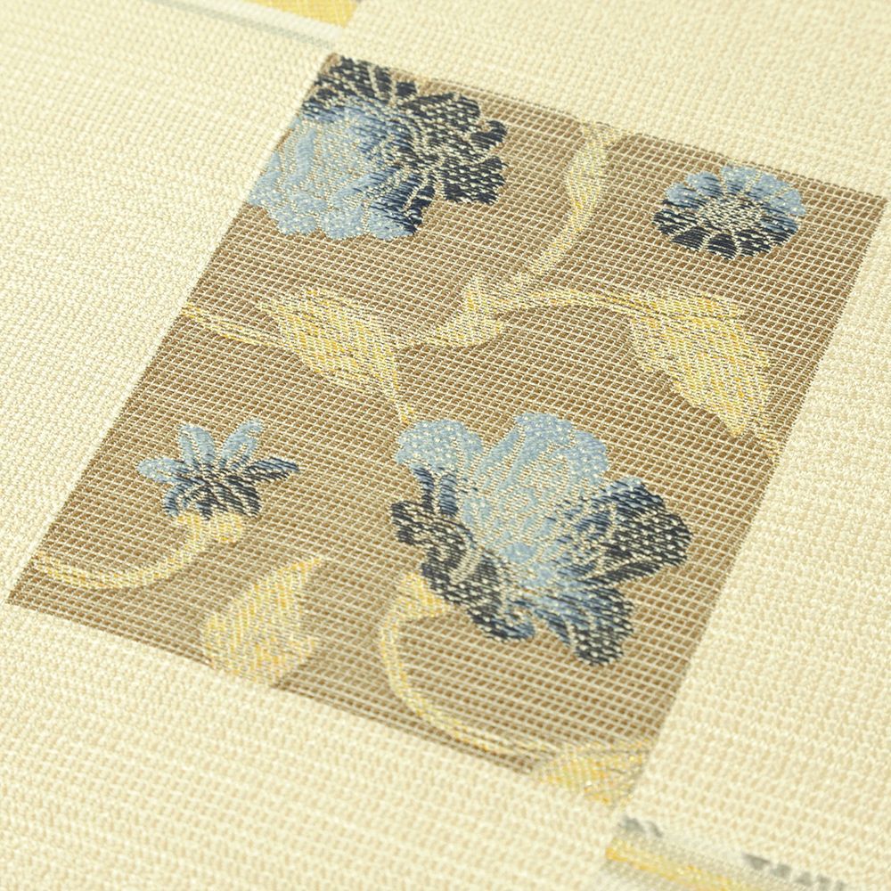 袋帯 正絹 中古 西陣河瀬満織物 ベージュ 市松 リサイクル 洒落袋帯 全