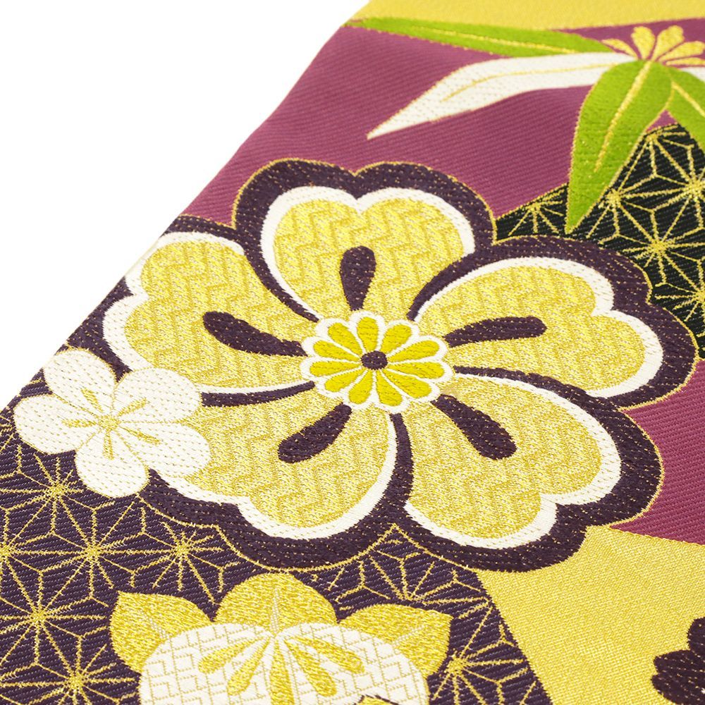  袋帯 振袖用 金 桜 菊 麻の葉 橘 正絹 礼装用 帯 リサイクル フォーマル 成人式 唐織 西陣織 着物 仕立て上がり 六通 No.i 6-2385 袋帯 帯