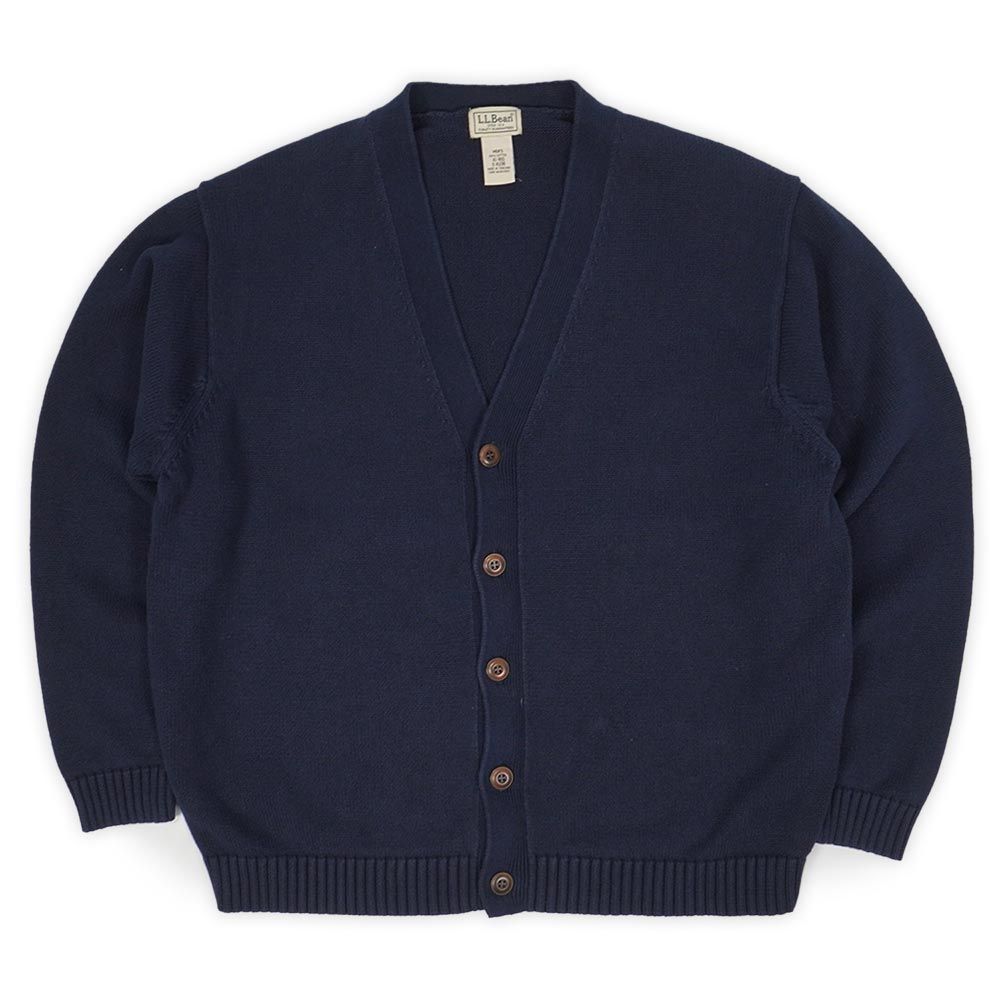 エルエルビーン L.L.Bean 00s 2000年代 コットンニット カーディガン 旧タグ 無地 シンプル アウトドア USA ヴィンテージ アメリカ 古着 メンズ セーター ネイビー 紺 XL
