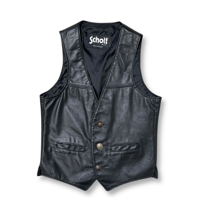 SHOTT Silver Button Leather Vest Black シルバーボタン レザーベスト ショット