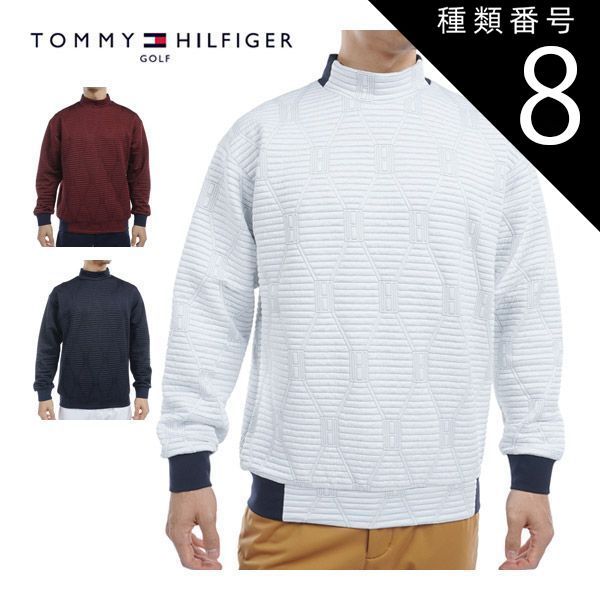 【人気定番，HOT】 種類8：NVY(30)/L トミーヒルフィガー ジャカードキルト モックネック スウェット ゴルフウェア メンズ M-3L THMA477 シューズ(男性用)