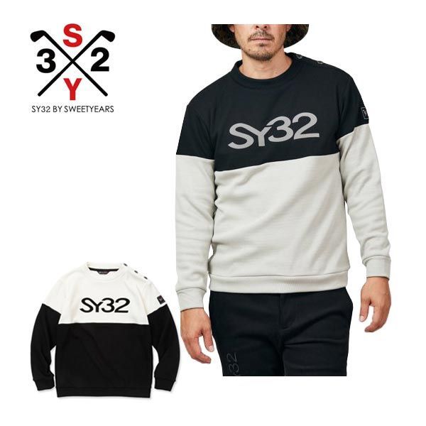 SY32 by SWEET YEARS メンズ ゴルフウェア 裏起毛サーマル フロッキープリント モックネック 長袖シャツ SYG-23A01 M-XL 