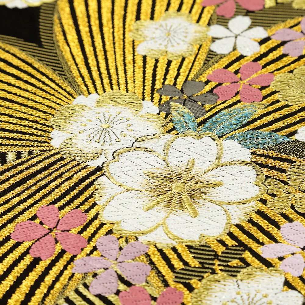  袋帯 振袖用 黒 桜 正絹 帯 礼装用 リサイクル フォーマル 成人式 唐織 西陣織 着物 仕立て上がり 六通 No.i 6-2393 袋帯 帯