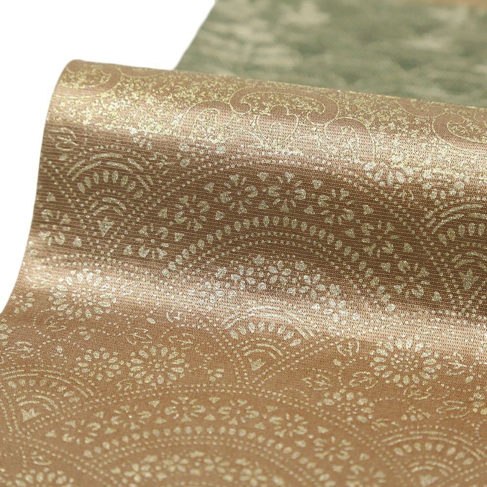  袋帯 正絹 茶 緑 市松 青海波 花唐草 華文 洒落袋帯 友禅染 カジュアル 着物 仕立て上がり 西陣織 六通 No.i 6-2394 袋帯 帯