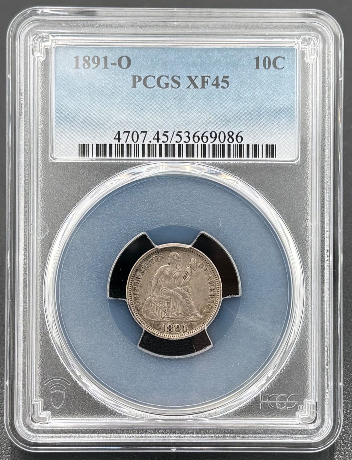 1891年 O リバティ座像 シルバーダイム PCGS XF 45、少量発行、セミ
