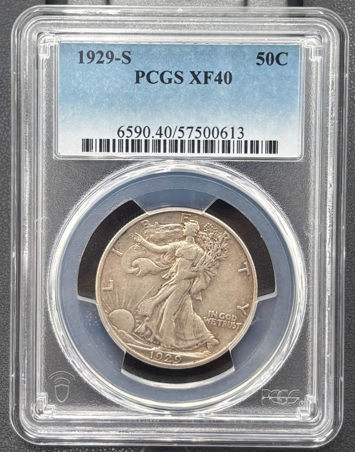 1929 S 50C ウォーキング・リバティ・ハーフダラー PCGS XF 40、低鋳造