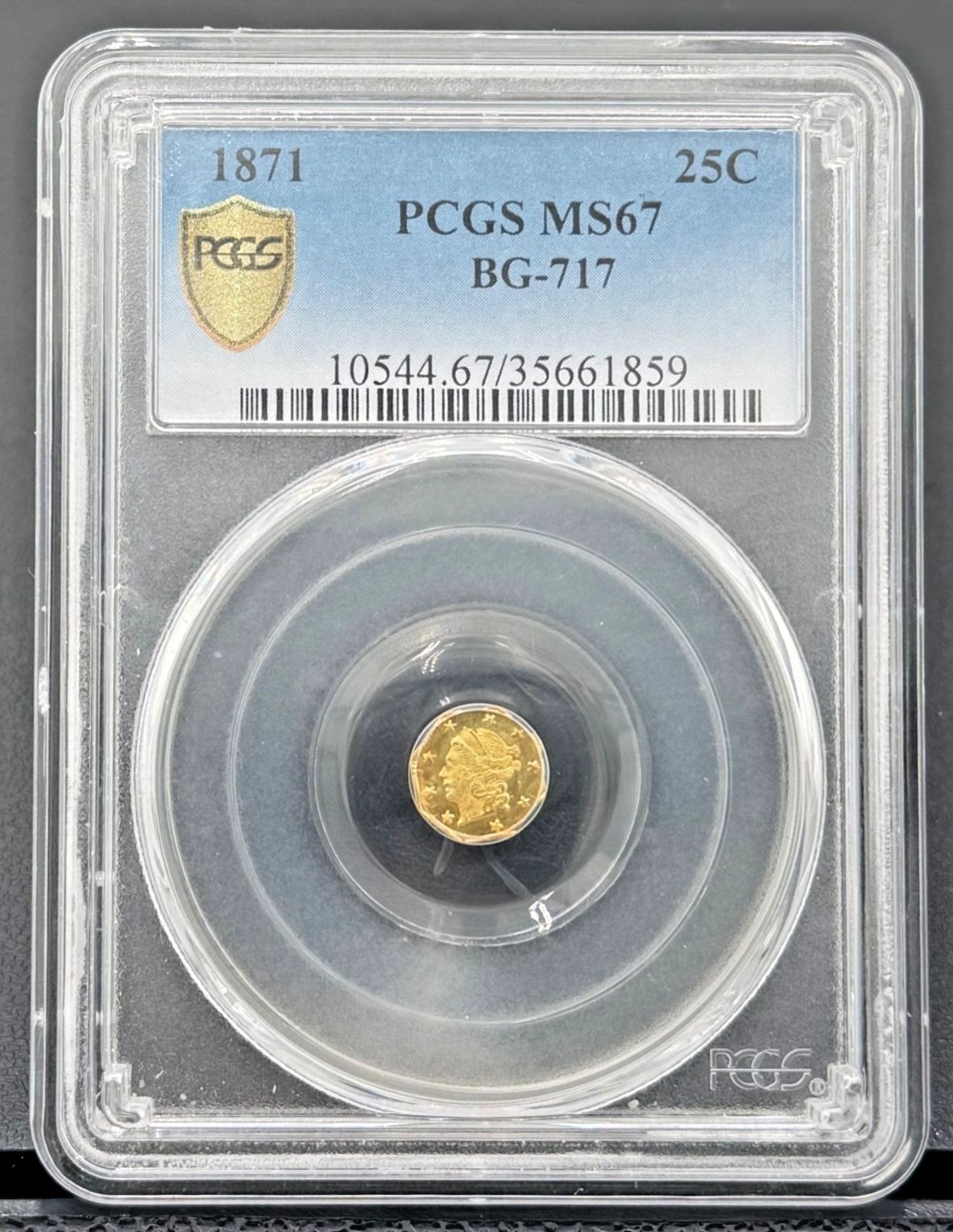 1871年 カリニア金貨 .25 c BG-717 リバティヘッド PCGS MS 67