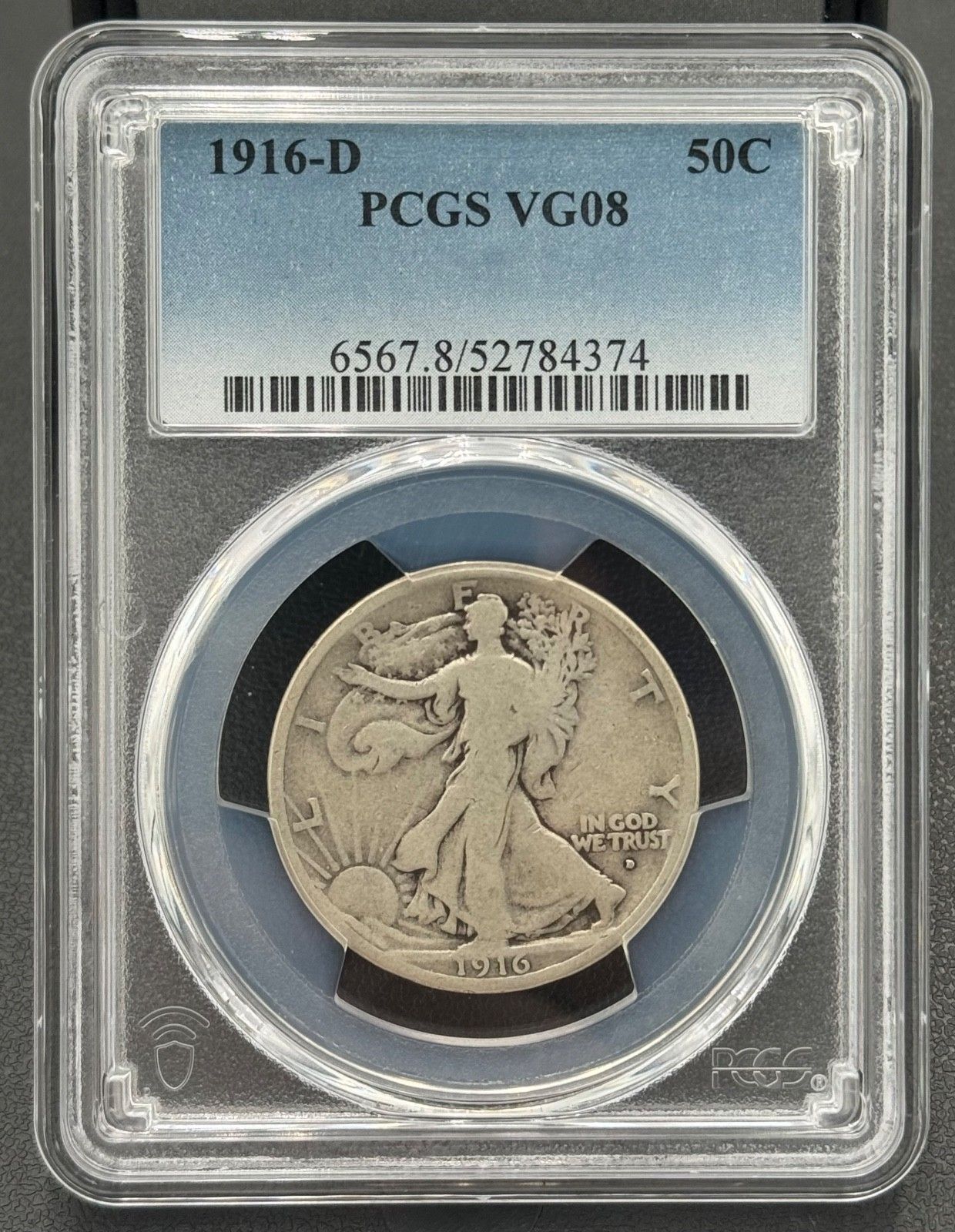 1916 D 50C ウォーキング・リバティ・ハーフダラー PCGS VG 8、少量