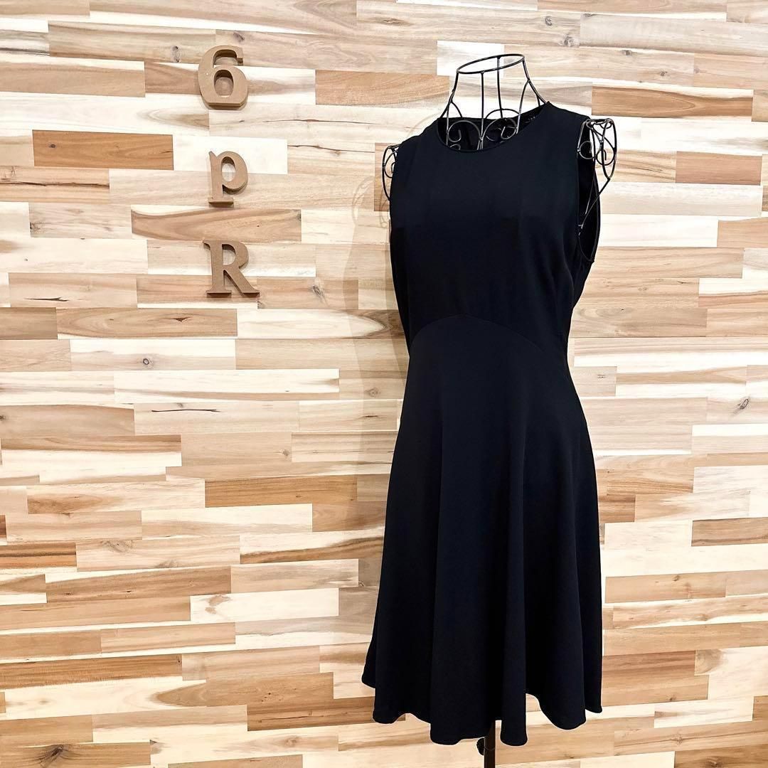 ザラ レーヨン ノースリーブ ワンピース ギャザー ビジネス M 黒ブラック