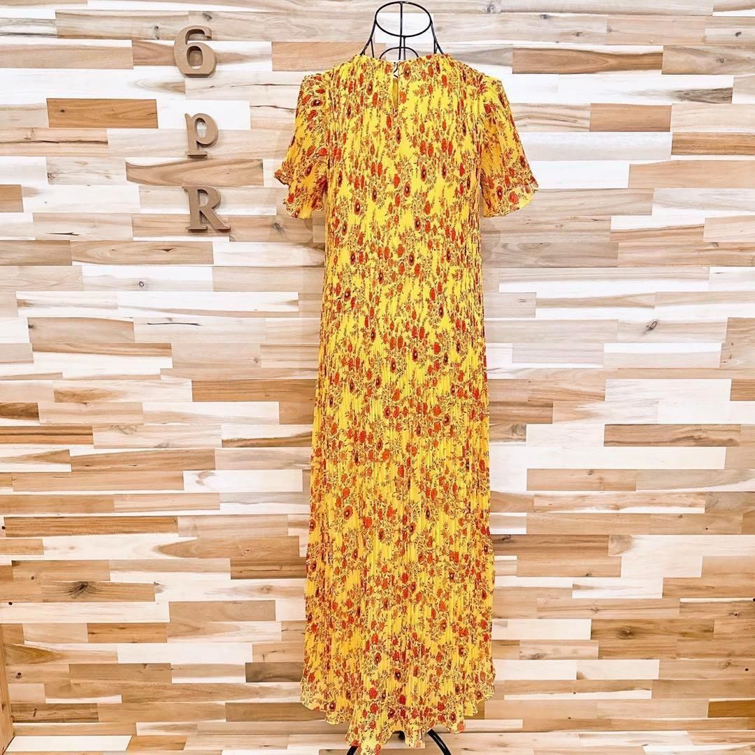 ザラ】フラワー プリーツ ロング マキシ ワンピース 花柄 総柄 XS 黄