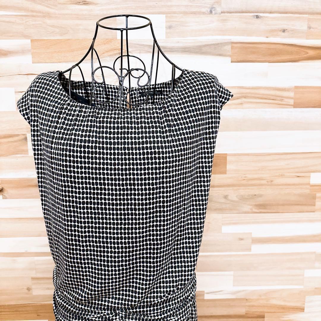 23区 イレギュラー ドット ノースリーブ ワンピース ビジネス 総柄 黒×白