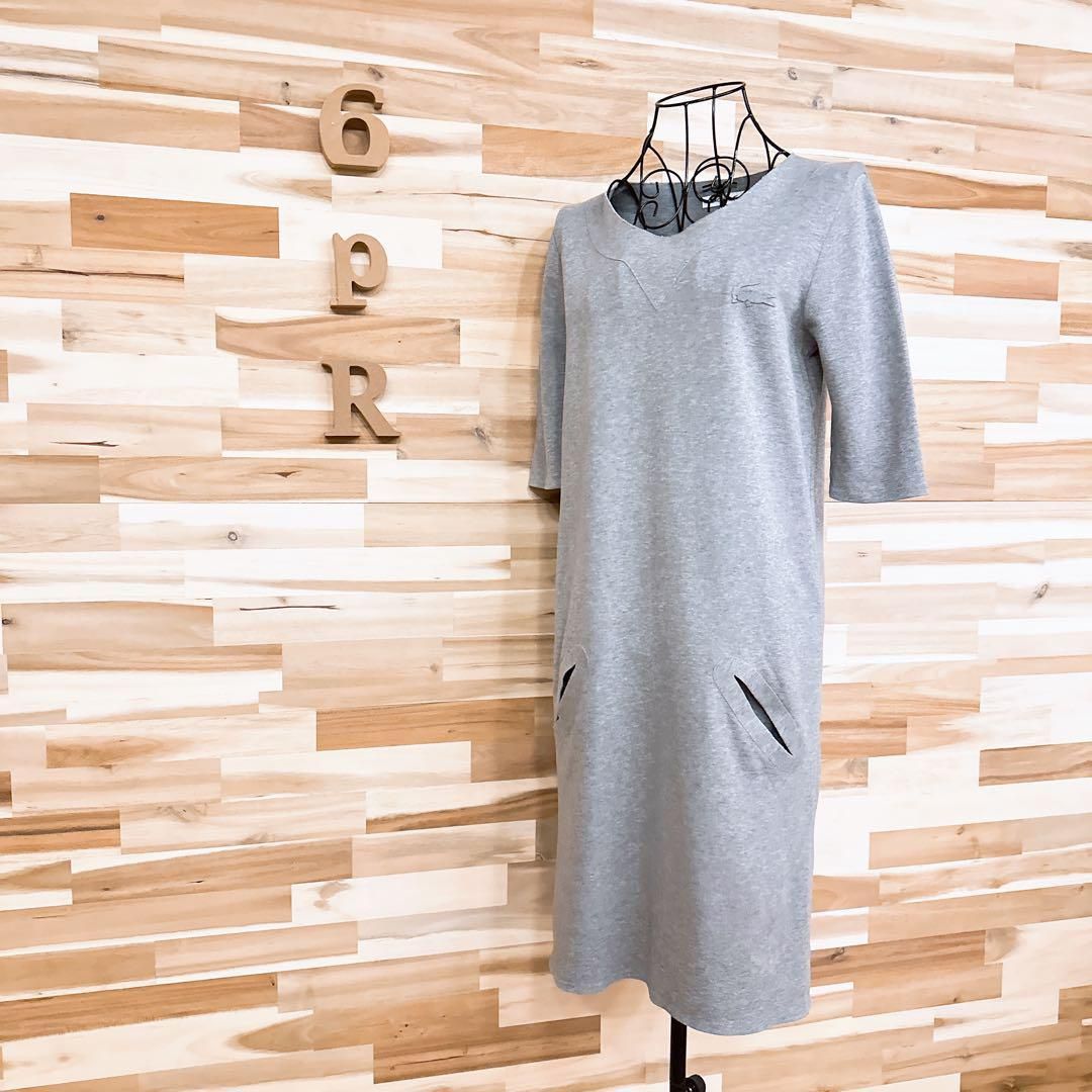 ラコステ コットン ブレンド カットオフ Tシャツ ワンピース ワニ グレー