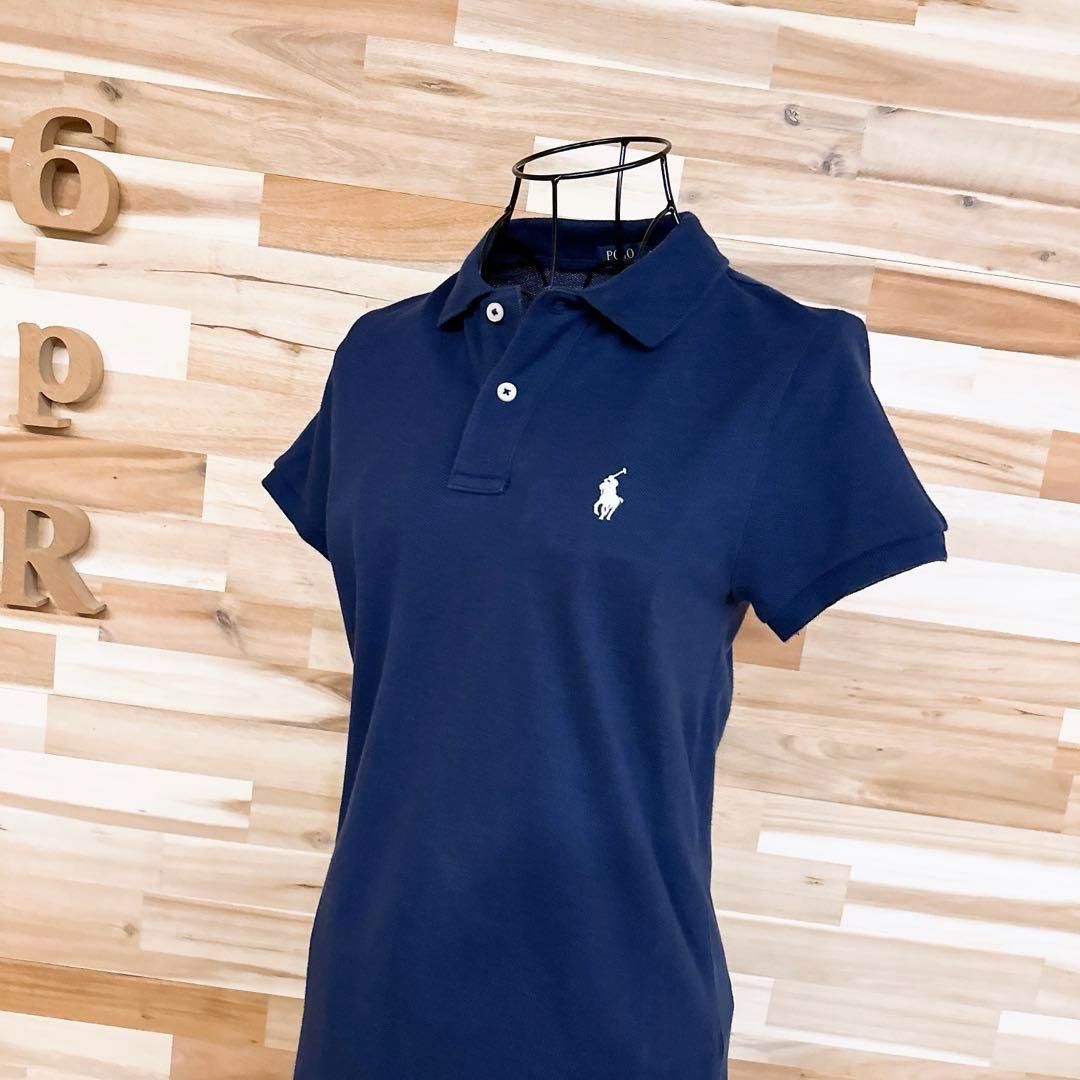 スポーティスタイル ポロラルフローレン ポロシャツ ワンピース 半袖 ポニー刺繍ロゴ XS 紺×白