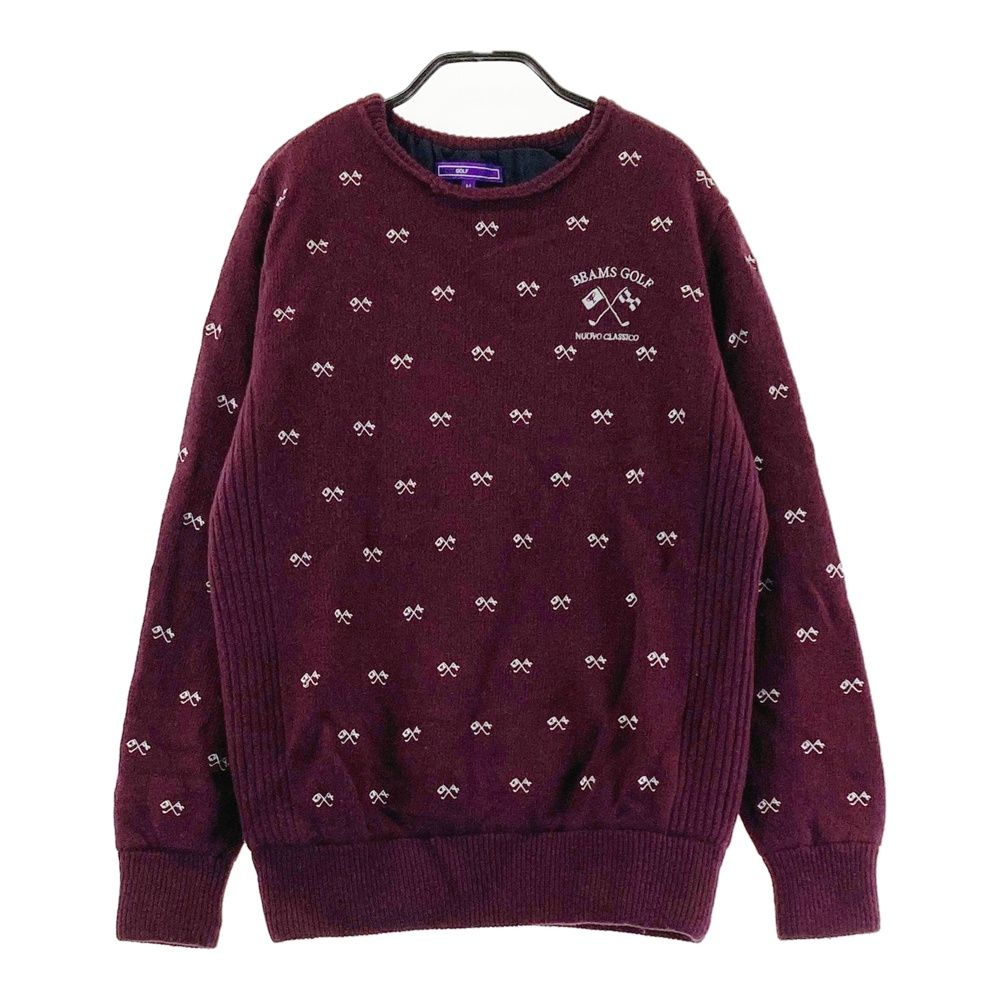 サイズ M BEAMS GOLF ビームスゴルフ 裏地付 長袖 ニットセーター 総柄 パープル系 240101528220 ゴルフウェア レディース ストスト