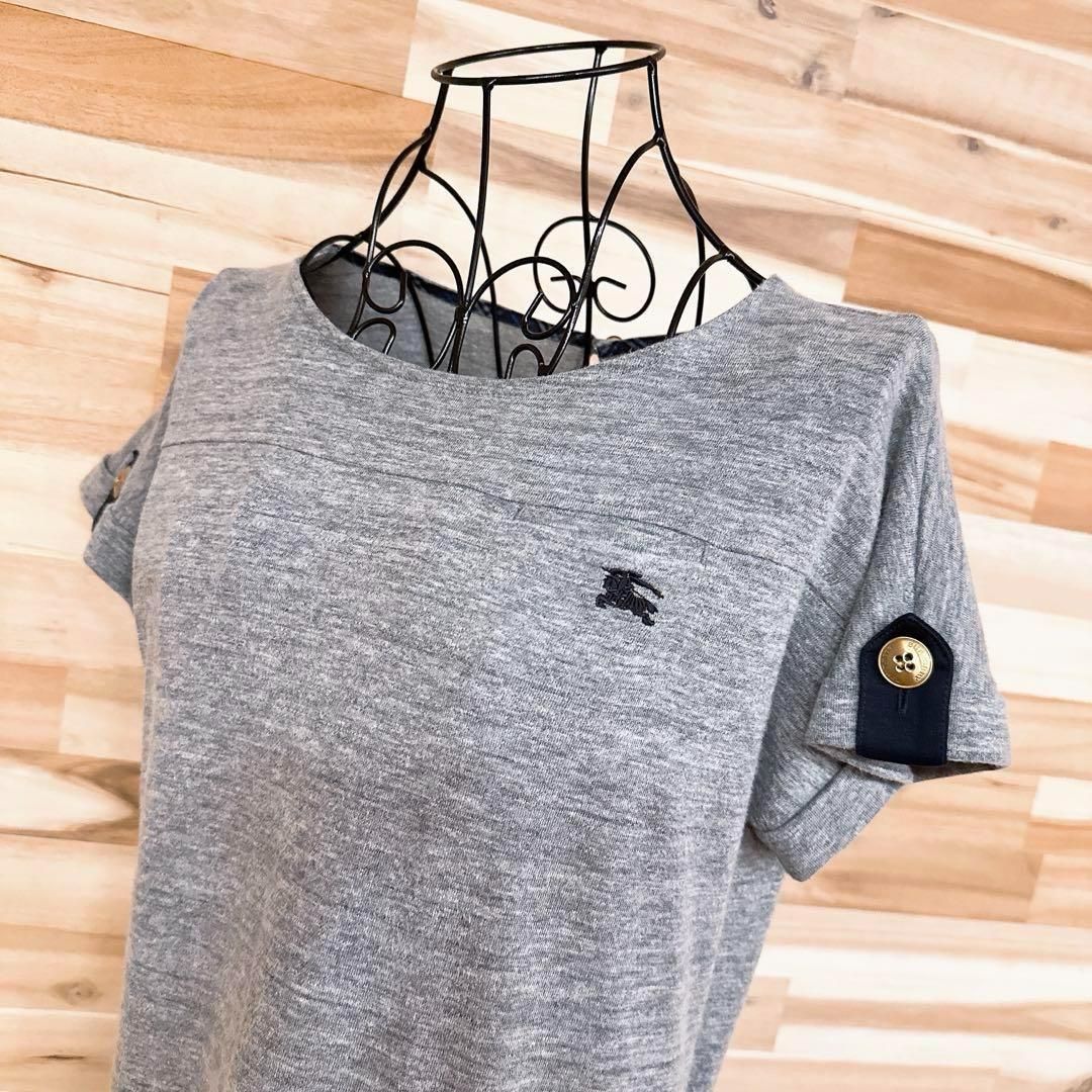 バーバリーブルーレーベル バイ 切り替えワンピース 金ボタン グレー×紺