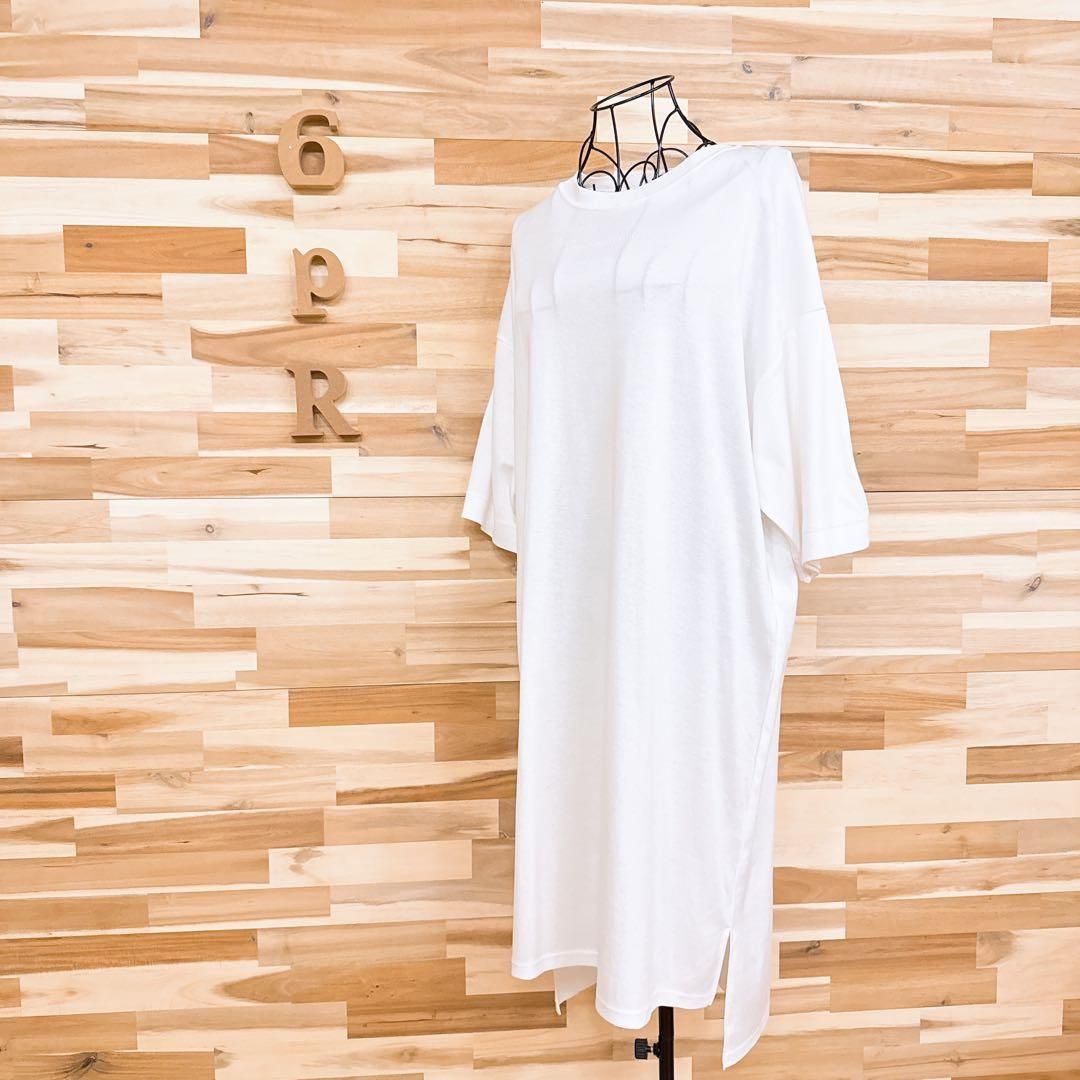 ダブル クロージング オーバーサイズ ロング Tシャツ ワンピース白