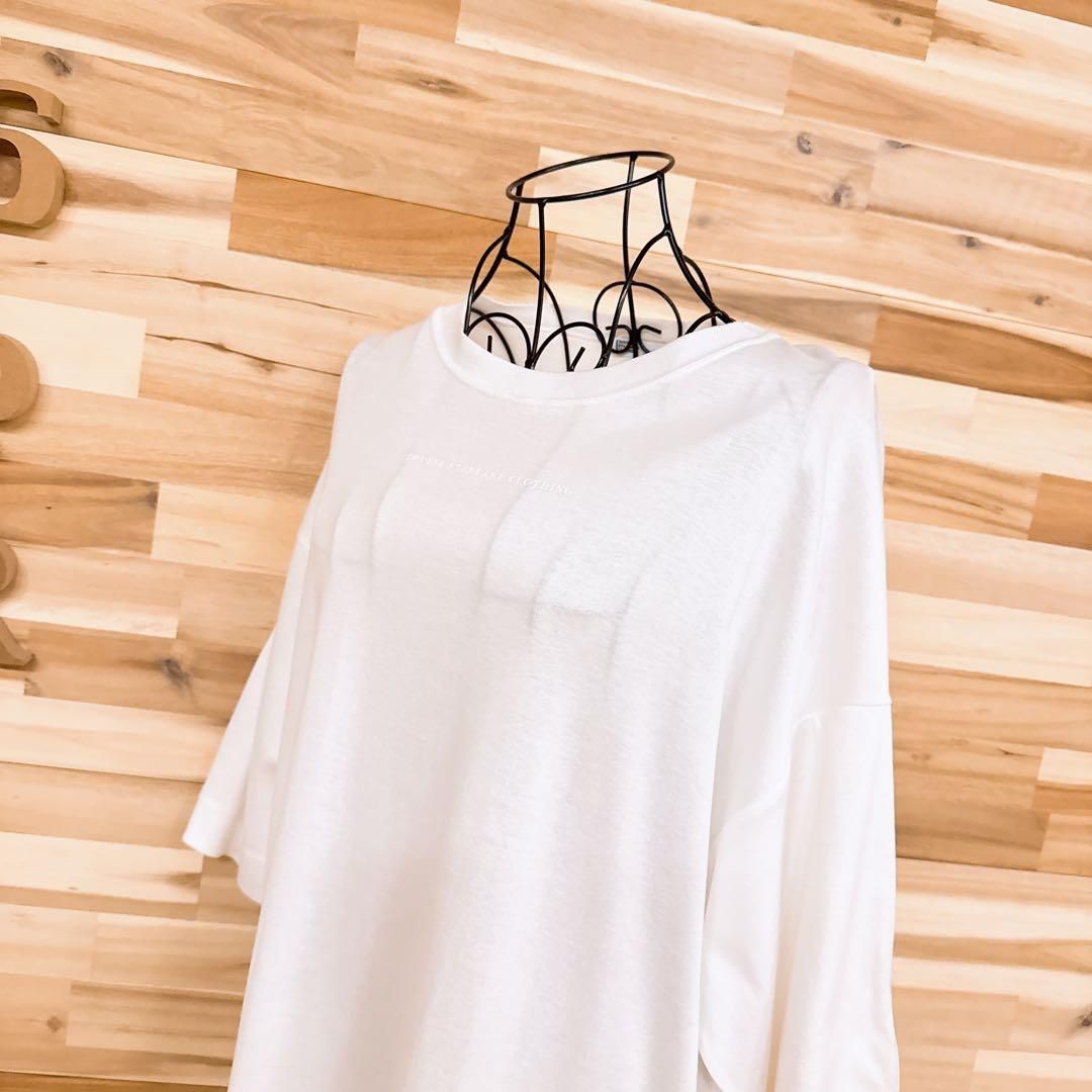 ダブル クロージング オーバーサイズ ロング Tシャツ ワンピース白