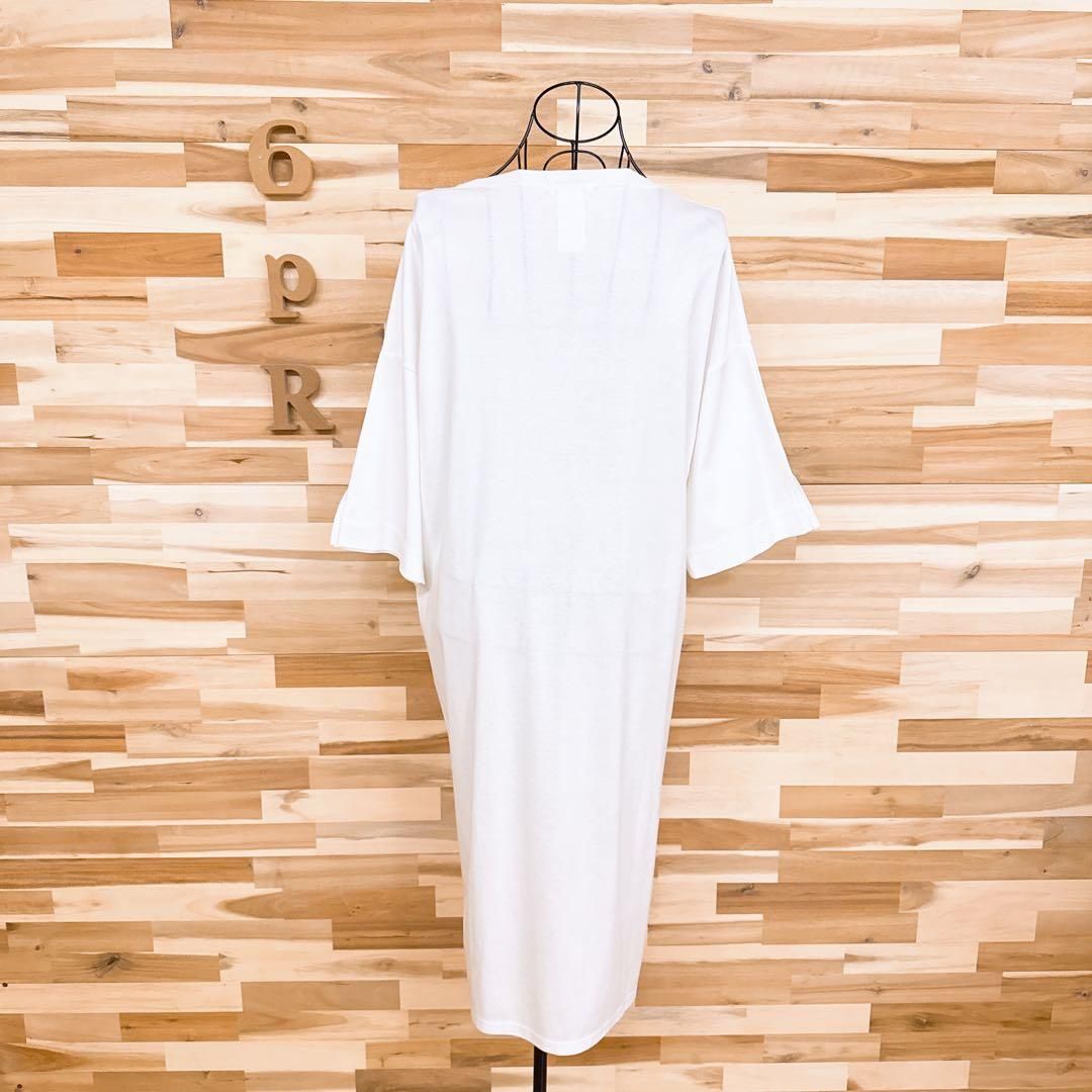  ダブル クロージング オーバーサイズ ロング Tシャツ ワンピース白 半袖 カットソーワンピース
