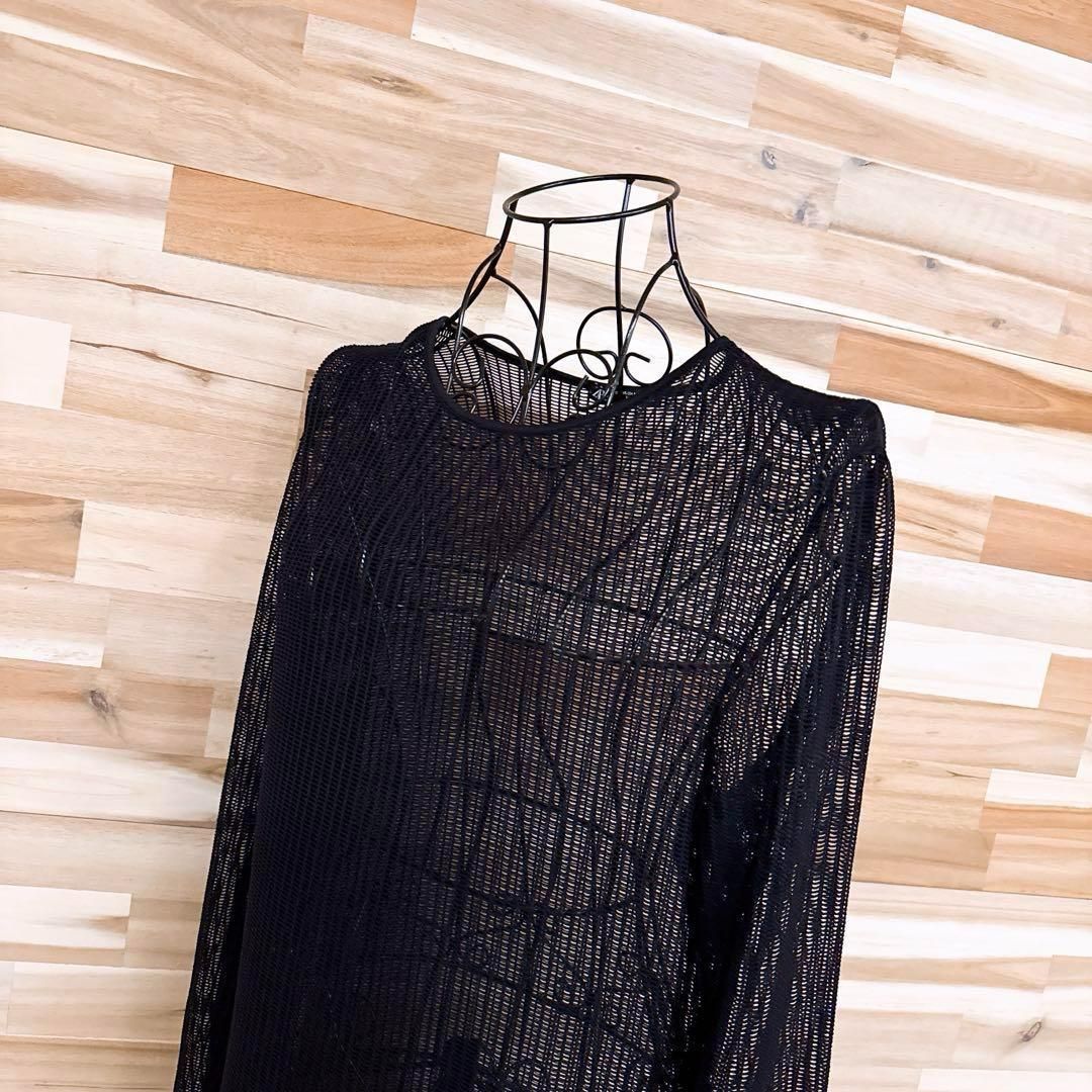 ザラ クルーネック スクエア メッシュ ロング ワンピース M L 黒ブラック