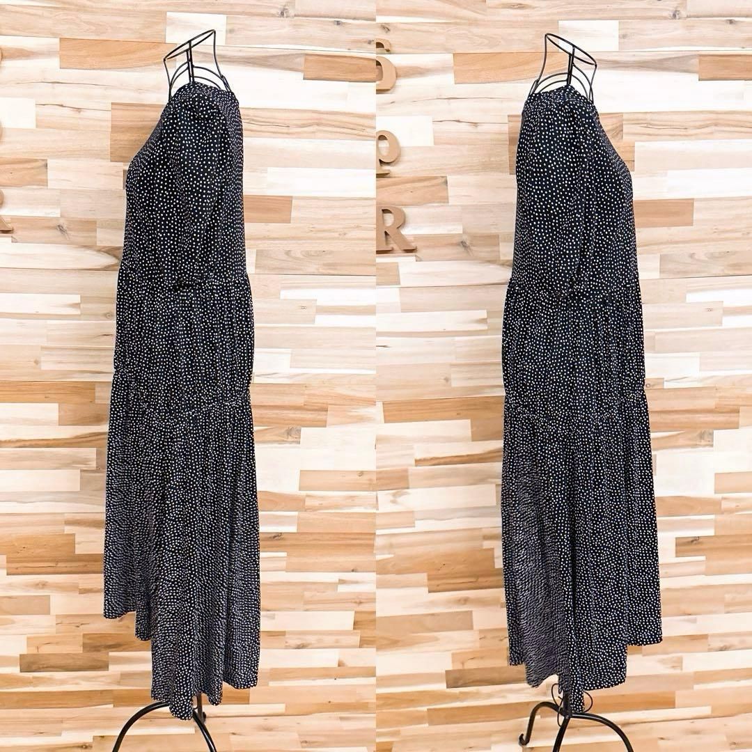  ザラ ドット柄 ティアード ロング ワンピース フィッシュテール S 黒×白 半袖 カットソーワンピース