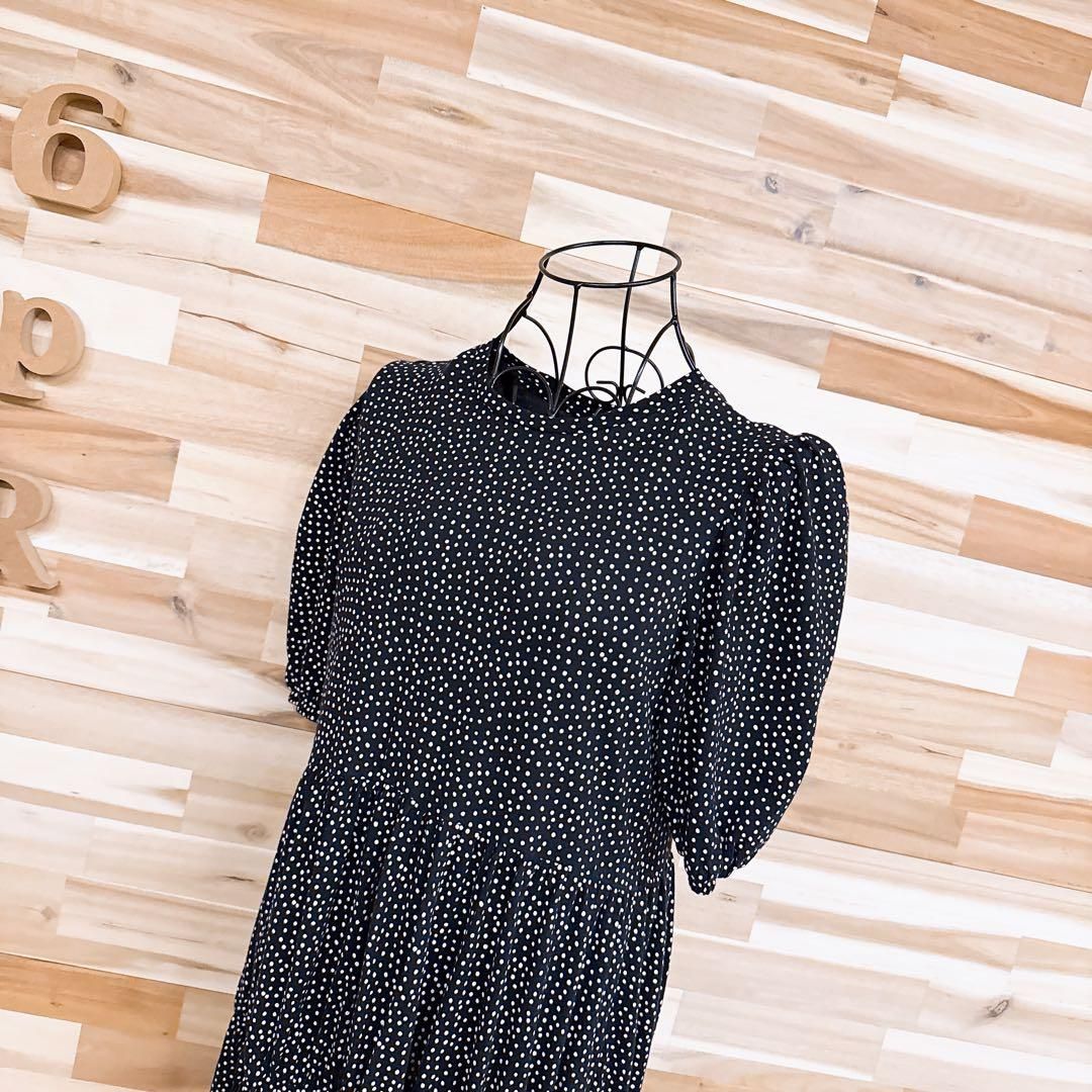 ザラ ドット柄 ティアード ロング ワンピース フィッシュテール S 黒×白