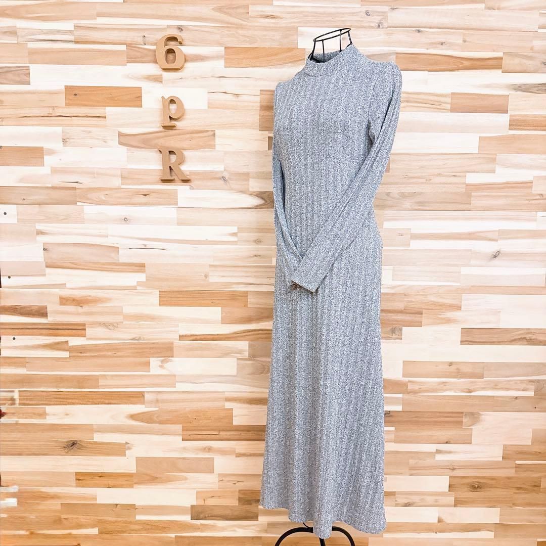 ザラ レーヨン ブレンド ライト ニット ロング ワンピース 長袖 M グレー