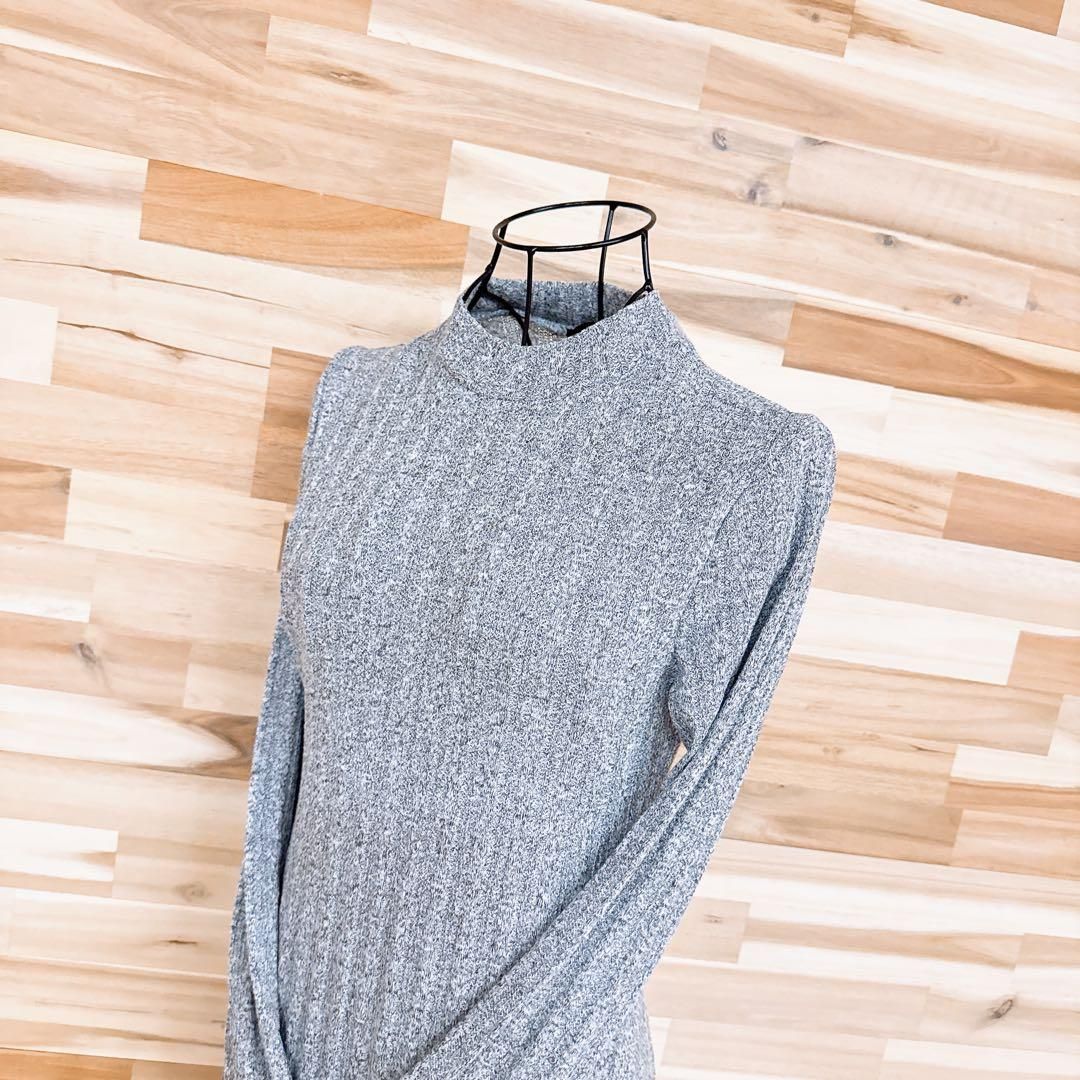 ザラ レーヨン ブレンド ライト ニット ロング ワンピース 長袖 M グレー