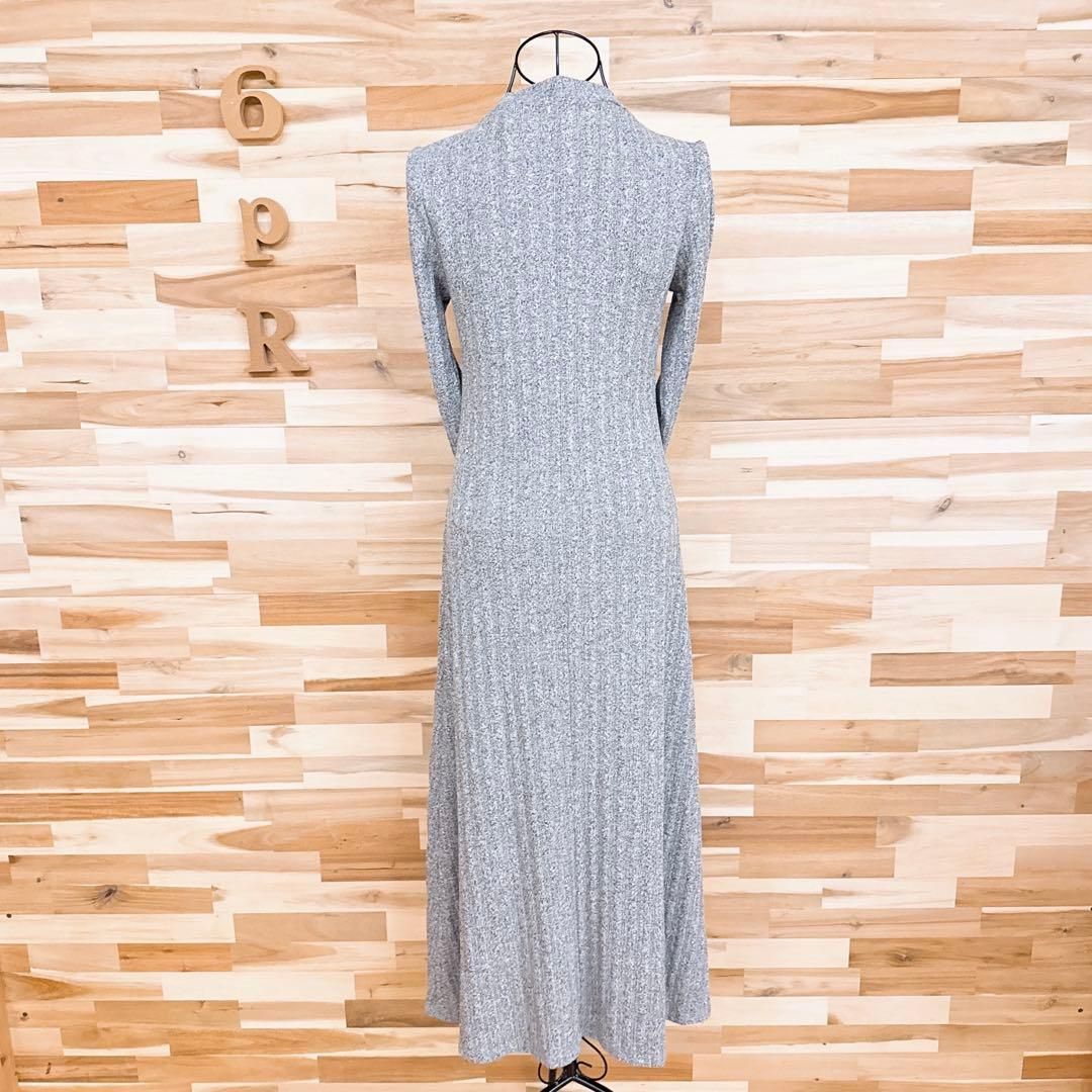  ザラ レーヨン ブレンド ライト ニット ロング ワンピース 長袖 M グレー 長袖 七分袖 ニットワンピース