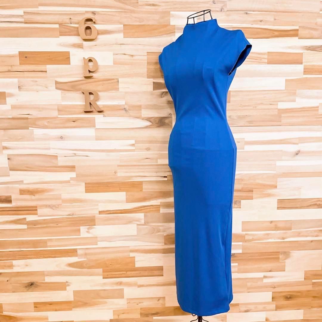 ザラ ノースリーブ ロング ワンピース ストレッチ S 青ブルー