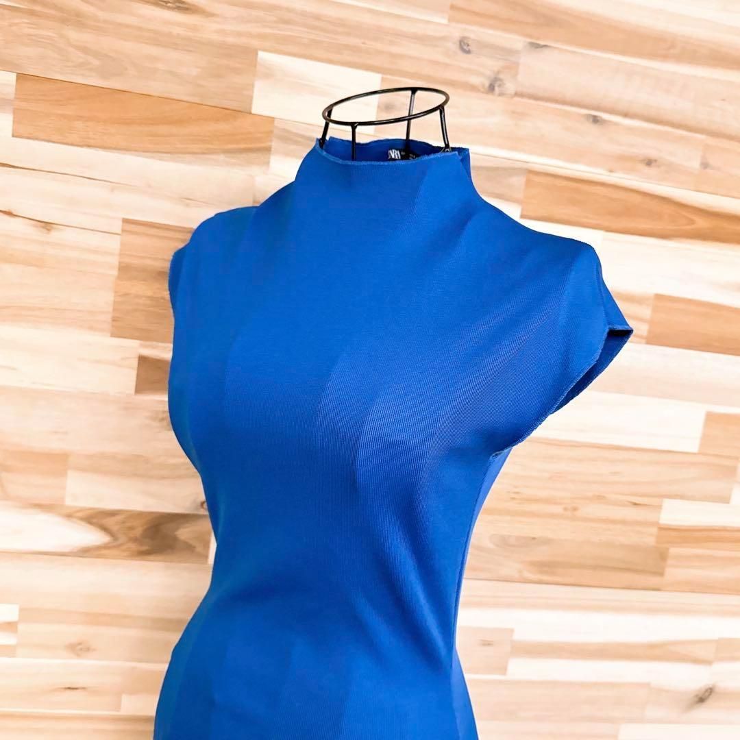 ザラ ノースリーブ ロング ワンピース ストレッチ S 青ブルー