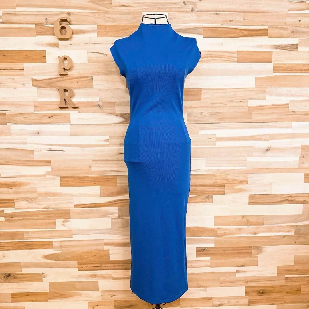  ザラ ノースリーブ ロング ワンピース ストレッチ S 青ブルー ノースリーブ カットソーワンピース