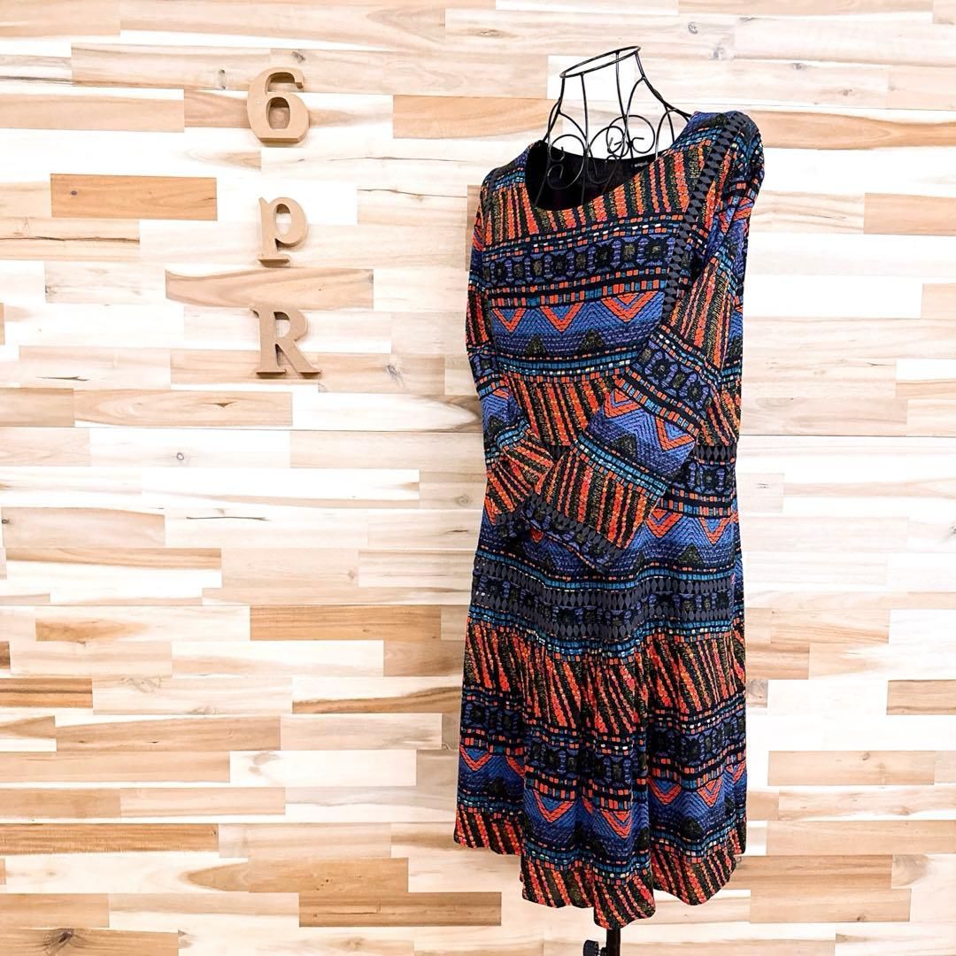 デシグアル カットワーク調レース 刺繍 ワンピース エスニック総柄 M 黒×赤