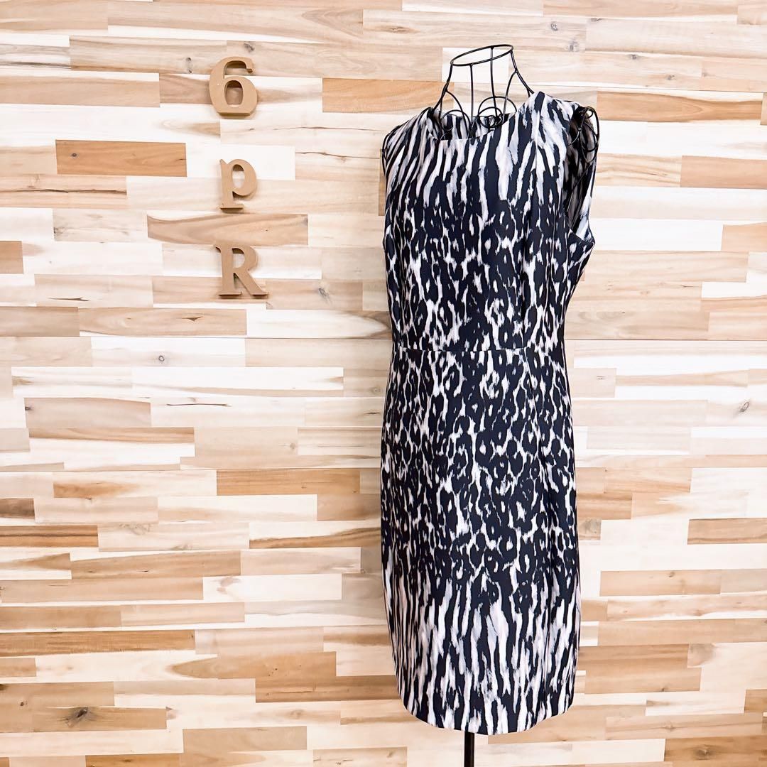 カルバンクライン アニマル ヒョウ柄レオパード ノースリーブ ワンピース 黒