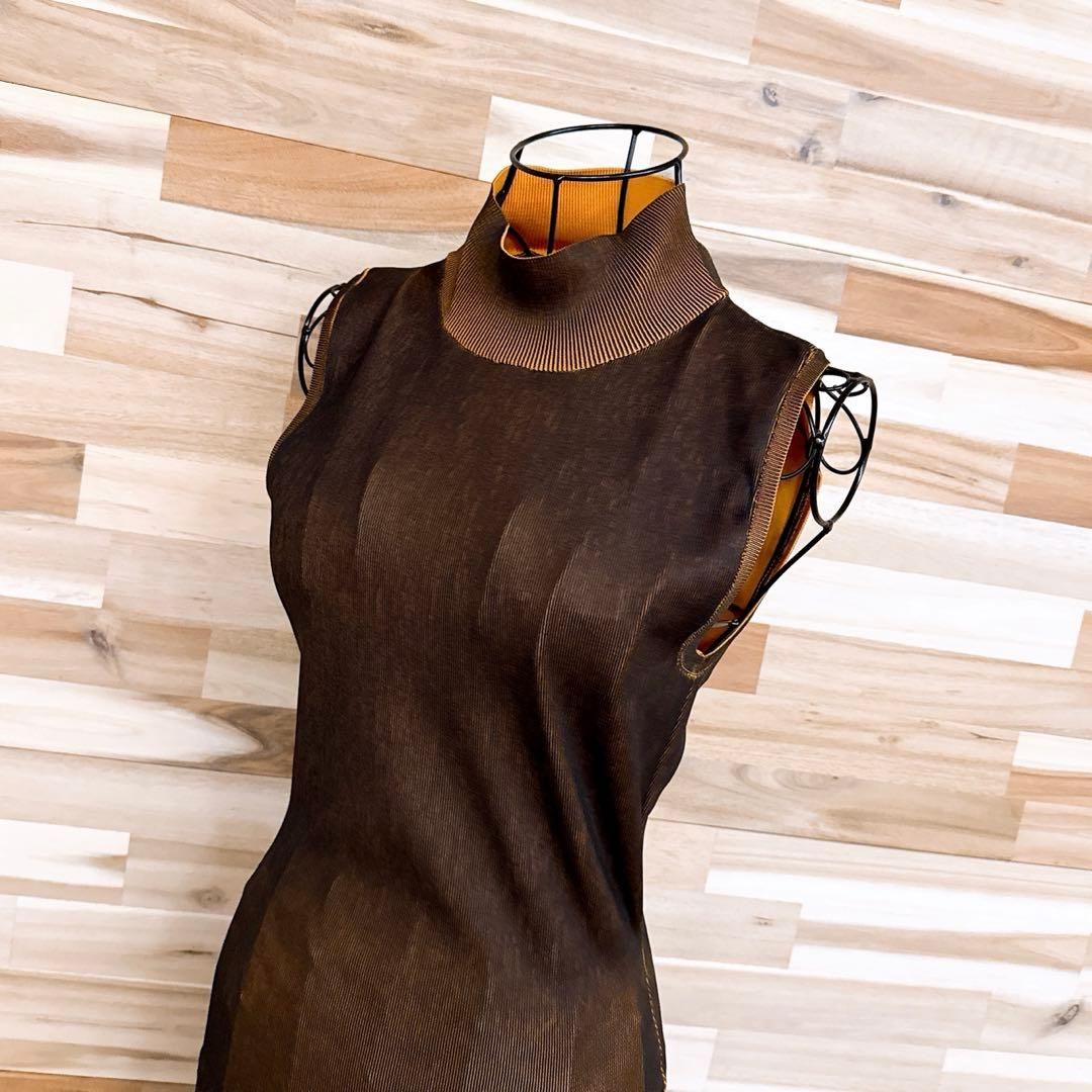 ザラ ハイネック ノースリーブ ロング ワンピース ストレッチ L 黒×黄