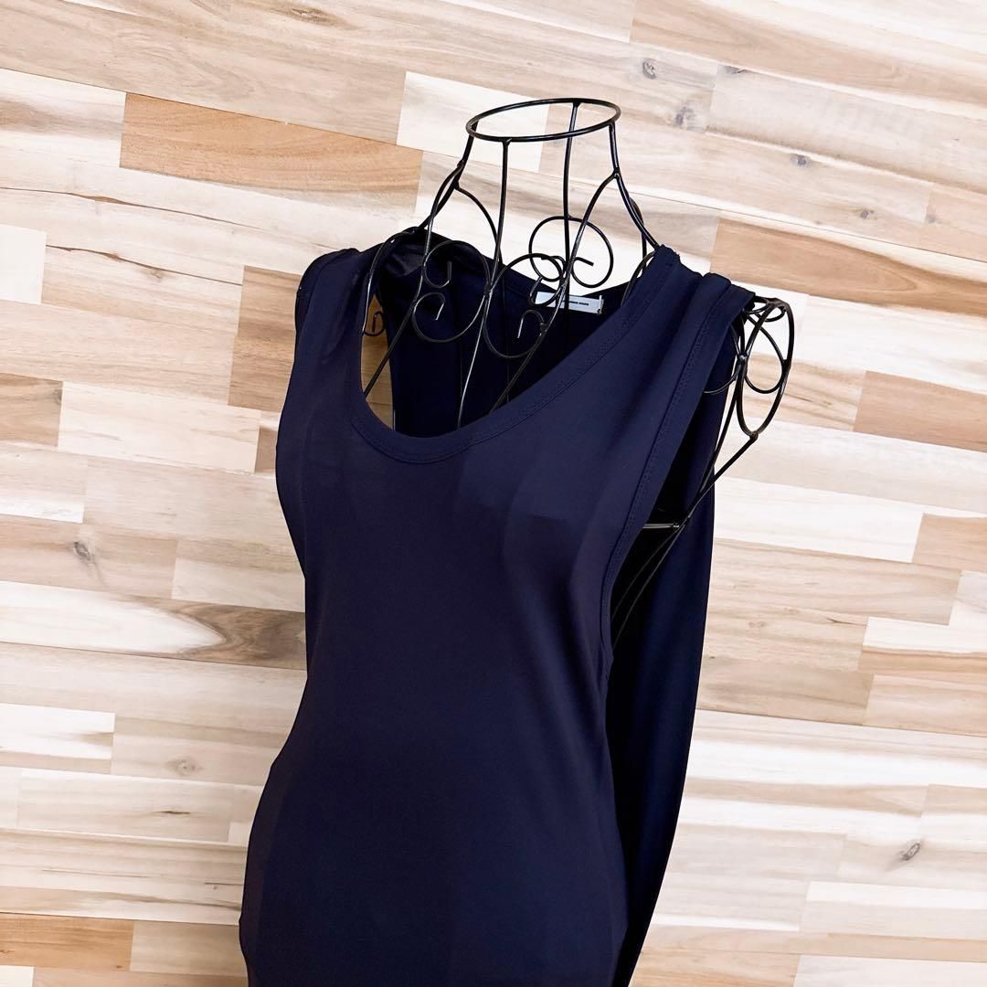 ティーバイアレキサンダーワン ドレープ ドレス ロング ワンピースS紺ネイビー