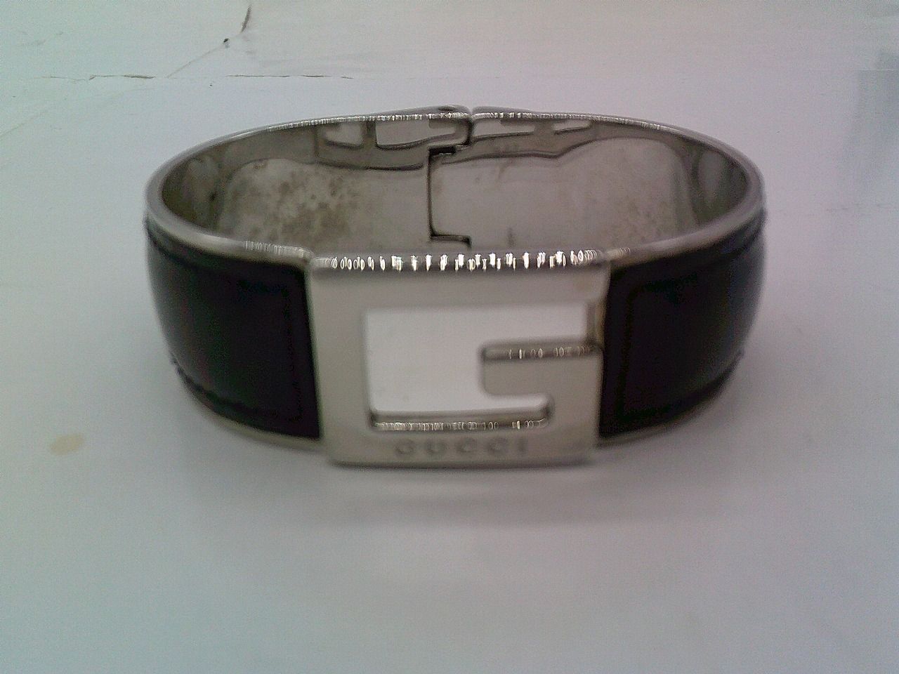 BKP3 グッチ GUCCI Gロゴ バングル ブレスレット シルバー ブラック