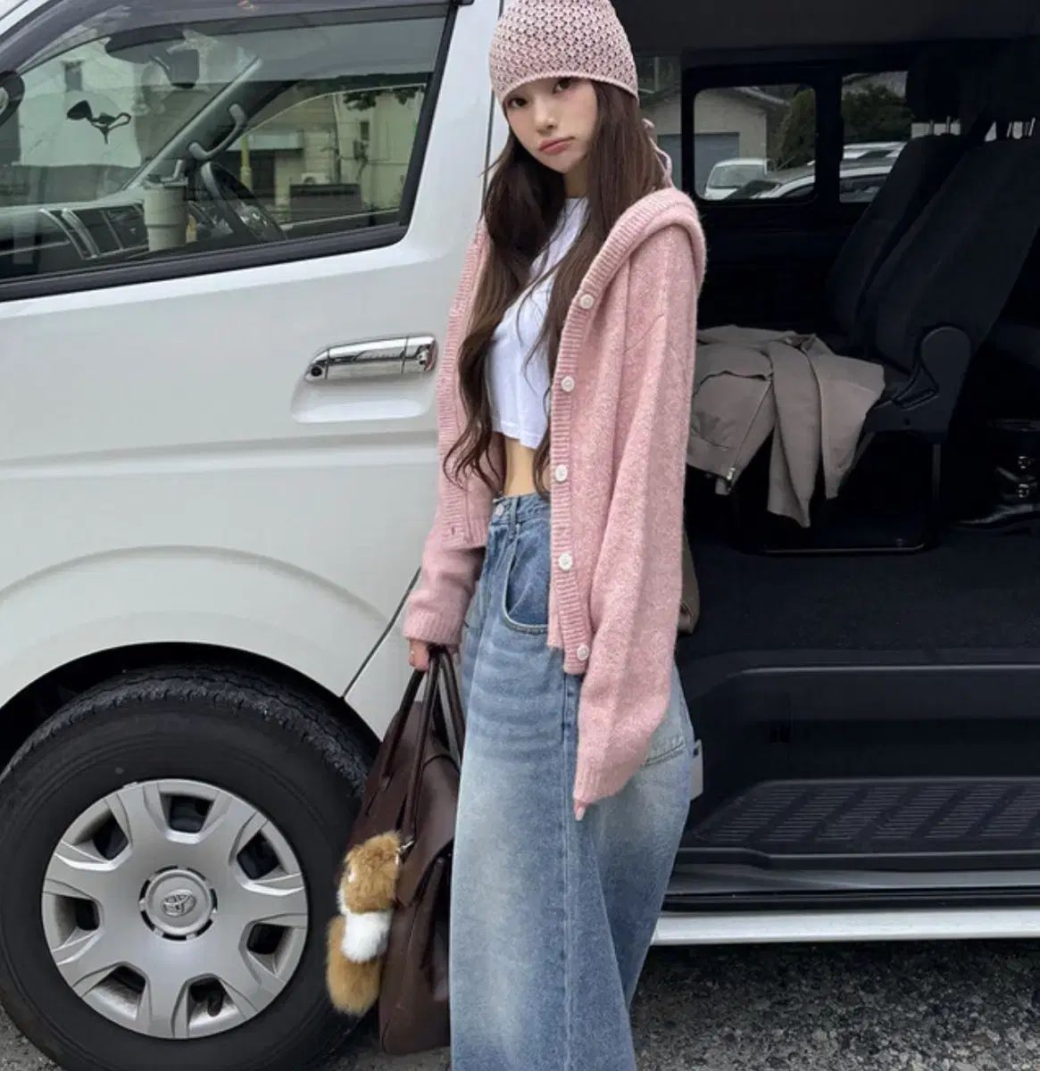 マリマーケット ウールWHO フーディカーディガン ピンク