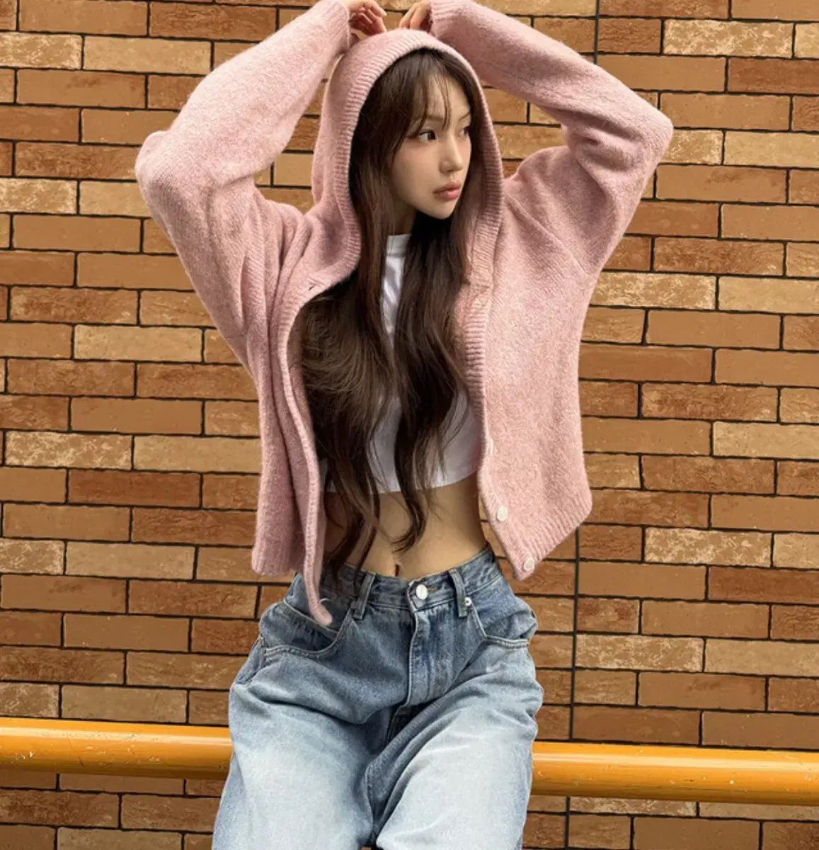 マリマーケット ウールWHO フーディカーディガン ピンク