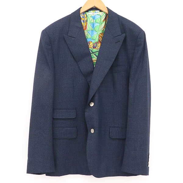 エルメス HERMES スカーフ柄 テーラードジャケット G9310F 毛 シルク他 ネイビー 表示サイズ60 メンズ yy 4000064800900513